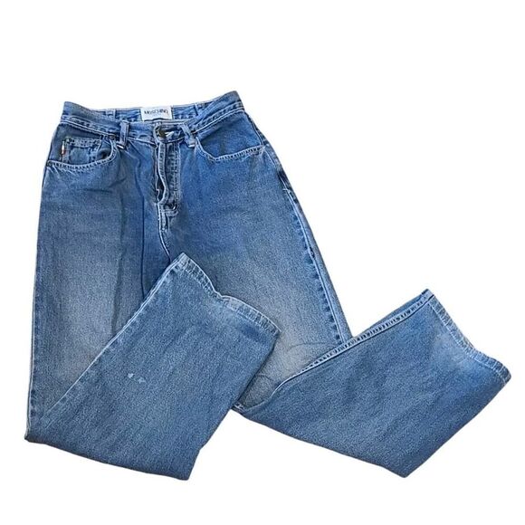 Moschino Jeans Blue Brass Peace Sign Button Fly Straight Leg 1990s | 29 ALTERED - Picture 2 of 11